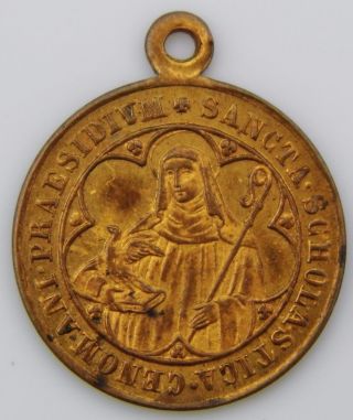St.  Scholastica Fine Antique Brass Holy Medal St.  Benedict 