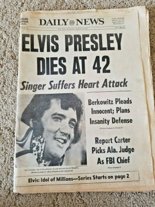 Elvis Presley Death - Son Of Sam August 17th 1977 York Daily News Newspaper