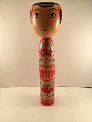 Japanese Vintage Wooden Doll Kokeshi Hand Painted Signed 11 - 1/2”