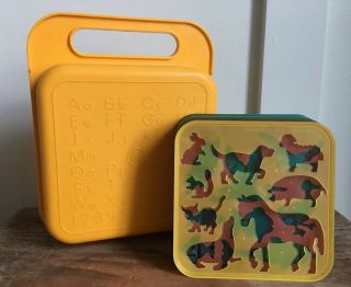 Vintage Tupperware Toys Art Case With 12 Stencil 1407 Yellow Lunch Box Tuppertoy