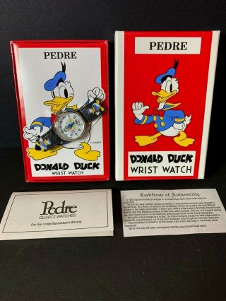 1994 Pedre Donald Duck 60th Anniversary Watch Nib Authenticity Papers.