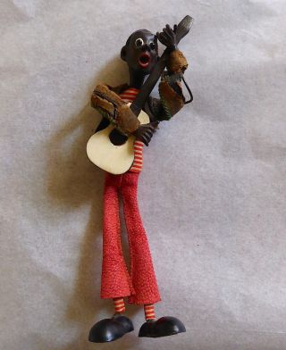 Antique Rare Black Americana Boy With Guitar Wood And Metal