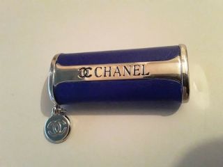 Vintage Chanel Cigarette Lighter Holder Sleeve Blue Leather Case Cover Used/rare