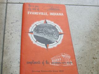 1950 Era City Map Of Evansville,  Indiana.  National City Bank Brochure.