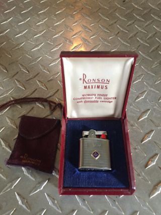 Vintage Masonic Freemason Ronson Maximus Pocket Lighter Box