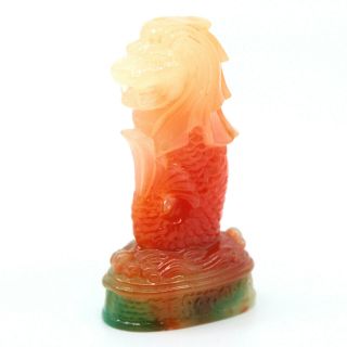 Singapore Merlion Statue Figurine In Red Green Tri Color Nephrite Faux Jade Nr