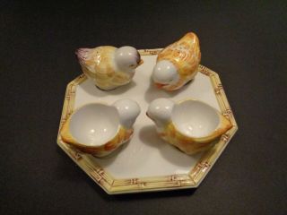 Vintage Italian Pottery Majolica Happy Chick Breakfast Egg Cup Set 6 Sided Tray