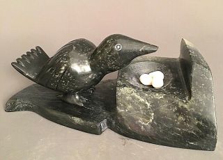 Inuit Art Eskimo Carving Sculpture collector Bird with nest Cape Dorset 44373 3