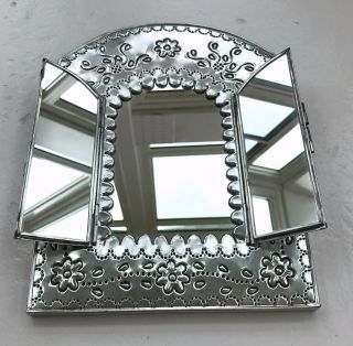 Vintage Mexican Punched Tin Mirror Mexican Folk Art Hinged Doors