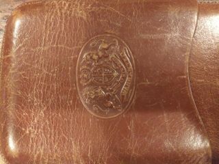 Real Vintage English Leather Cigar Case With Lion Passant And Unicorn Crest