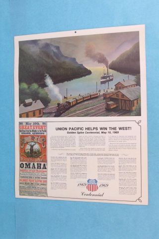 Vintage 1969 Union Pacific Railroad Centennial 12 Month Advertising Calendar