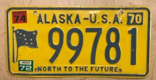 1970 1974 Alaska Usa Auto License Plate " 99781 " Ak 74 North To The Future