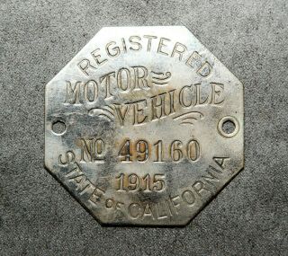 California 1915.  License Plate Metal Registration Tab / Tag.
