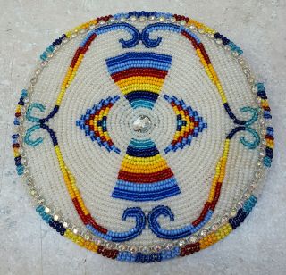5 1/4 " Hand Crafted Geometric Des.  Native American Indian Cut Beaded Rosette