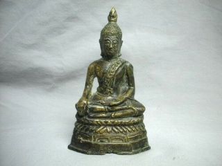Vintage Thai Bronze Brass Sitting Buddha Figurine Alter Statue Thailand Asian