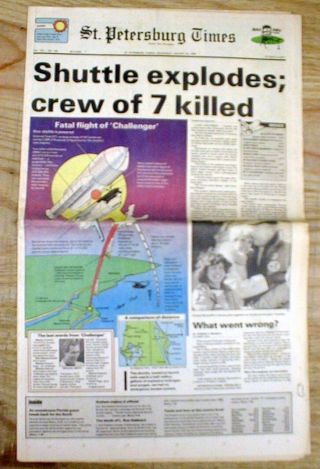 1986 Hdln Newspaper Disaster Space Shuttle Challenger Explodes 7 Astronauts Dead