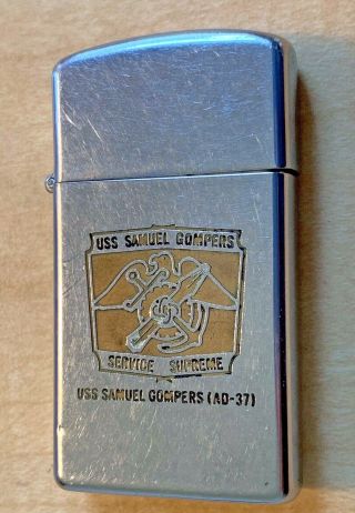 1967 Zippo Slim Lighter Uss Samuel Gompers Ad - 37 Destroyer Tender Viet Nam Era