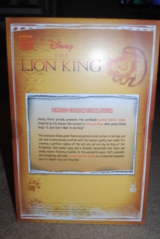 DISNEY STORE THE LION KING SIMBA PLUSH LIMITED EDITION OF 3500 8