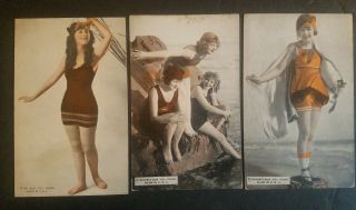 Mack Sennett Girls " Bathing Beautys " Colorized1920s Exhibit Rare 3card Lot5