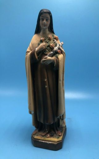 Vintage Antique Chalkware Saint Teresa Religious Statue Holding Cross