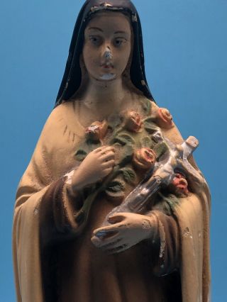 Vintage Antique Chalkware Saint Teresa Religious Statue Holding Cross 6