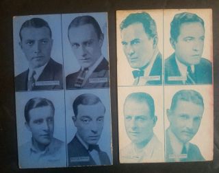 Early Exhibit 4 In 1 Actors 1920s Arcade Pinup Rare Blue /white 2card Lot4