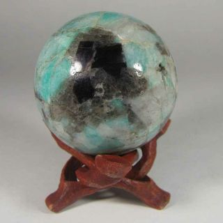 2 " Amazonite W/ Smoky Quartz,  Mica Crystal Sphere Ball W/ Stand - Madagascar