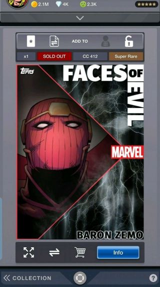 Topps Marvel Collect Card Trader Faces Of Evil Baron Zemo Motion Card