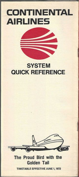 Continental Airlines System Timetable 6/1/72 [8102]