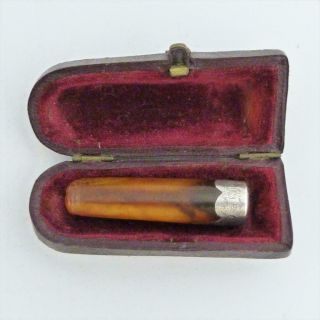 19th Century Chester Hallmarked Amber And Silver Cheroot Holder With Case