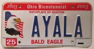 Ohio 2005 Bald Eagle Graphic Vanity License Plate - Ayala