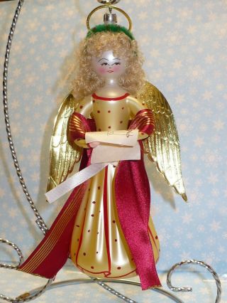 Vintage Italy De Carlini Blown Glass Christmas Red & Gold Angel Ornament