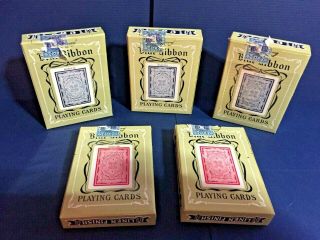 (5) Vintage Packs Of Blue Ribbon 323 Playing Cards W/tax Stamps No Jokers