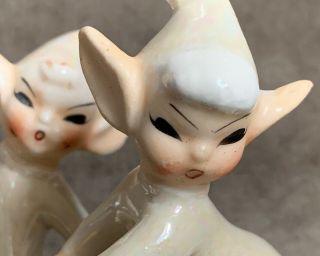 Pair Vintage Japan Ceramic Opalescent Pixie Elf Elves Candle Huggers Climbers