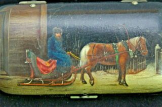 Antique Russian Hand - Painted Papier - Mache Lacquer Cigarette Case