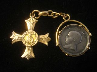 Antique 10k Gold Apostleship Prayer Cross,  Pendant Charm Medal 1856 Napoleon Lll