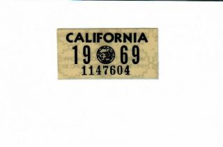1969 California License Plate Validation Sticker,  Near Dmv Issued