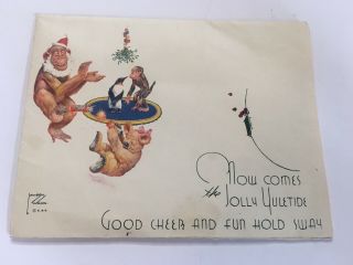 Vintage Fold Out Advertising Christmas Card Monkeys Golden State Meat Co.