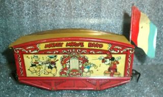 Graphic Old Tin Lithographed Wells Of London Mickey Mouse Band Train Car Toy
