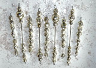 Vintage SILVER Mercury Glass Bead Icicle Ornaments Christmas Garland FEATHER 2