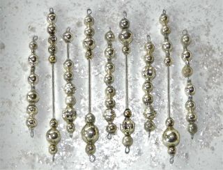 Vintage SILVER Mercury Glass Bead Icicle Ornaments Christmas Garland FEATHER 3