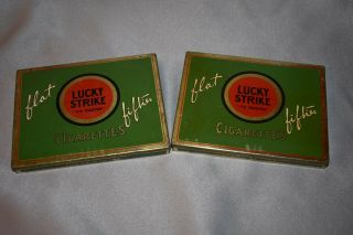Lucky Strike Metal Cigarette Tin,  Vintage - " Flat Fifties " (2 Tins)