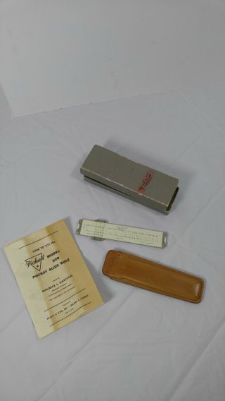 Vintage Pickett & Eckel Inc Model 200 6 " Slide Rule W/ Leather Case Holder 1949