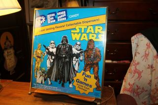 Vintage Framed Star Wars Pez Store Advertisement Display Vader Yoda Chewie 12x14