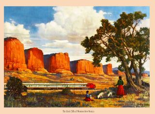 Red Cliffs Mexico Santa Fe U.  S.  Railroad Travel Advertisement Art Poster