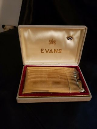 Vintage Evans Art Deco Cigarette Case And Lighter.  Gold Tone Finish