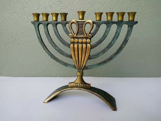 Dayagi - Vintage Mid Century Jewish Menorah Brass Candle Holder - Made In Israel