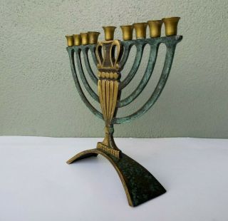 DAYAGI - VINTAGE MID CENTURY JEWISH MENORAH BRASS CANDLE HOLDER - MADE IN ISRAEL 2