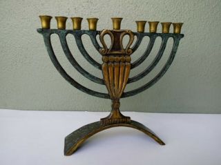 DAYAGI - VINTAGE MID CENTURY JEWISH MENORAH BRASS CANDLE HOLDER - MADE IN ISRAEL 3