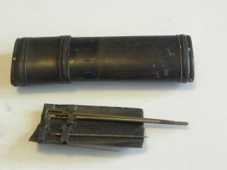 Vintage Brown Bakelite Sewing Needle Holder With A Few Old Needles - Match Safe?